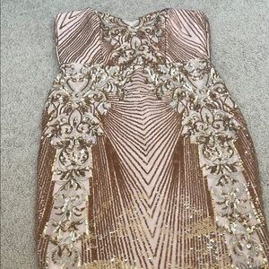 Gold Strapless Embellished Mermaid Dress